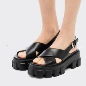 Prada Monolith Black brushed leather sandals EU 39